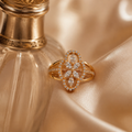 Golden Floral Crystal Statement Ring
