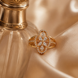 Golden Floral Crystal Statement Ring