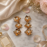 Rose Gold Floral Pearl Drop Earrings