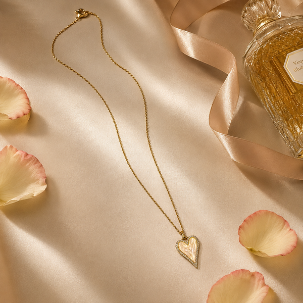 Vervit Gold-Tone Heart Pendant Necklace for Women – Ivory Centre Detail