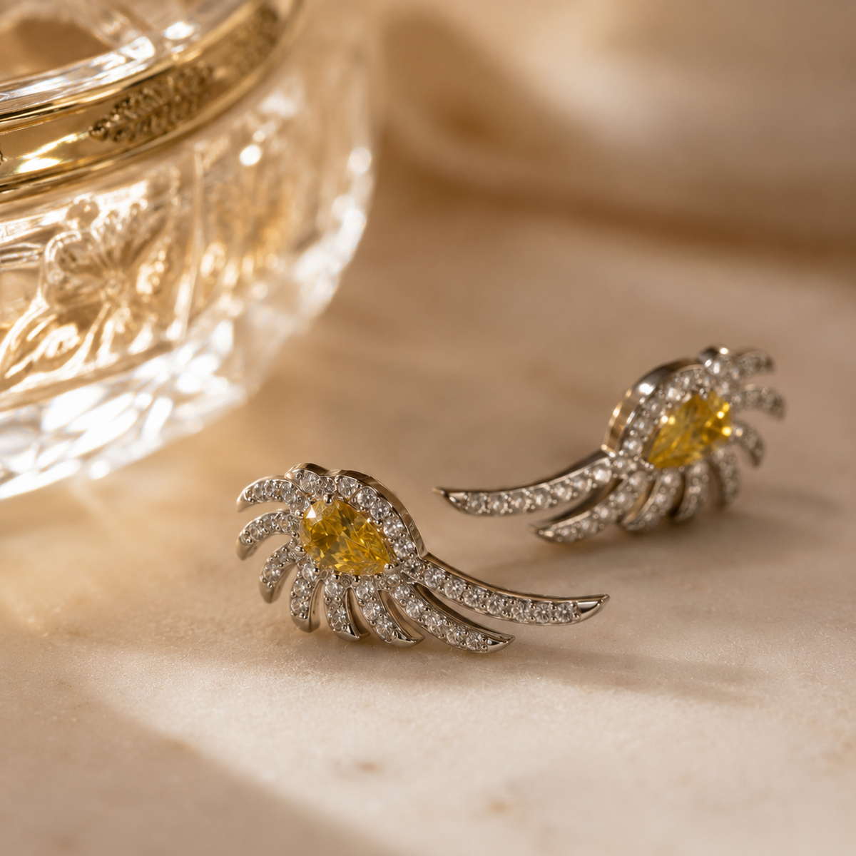 Vervit Citrine Wing Silver-Tone Stud Earrings