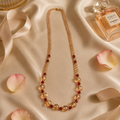 Champagne Beaded Necklace with Ruby Red Accents