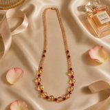 Champagne Beaded Necklace with Ruby Red Accents