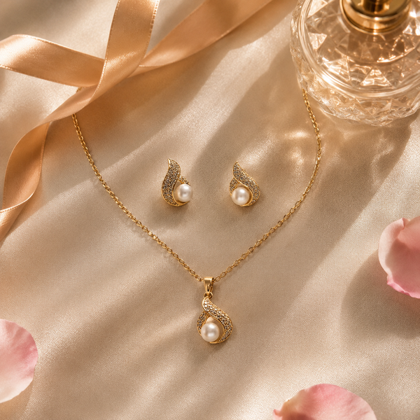 Vervit Gold-Tone Pearl Necklace Set for Women – Pendant with Earrings