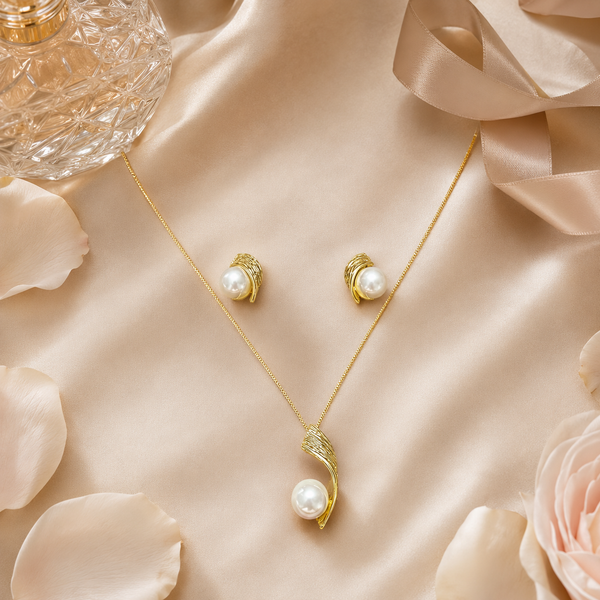 Vervit Pearl Detail Necklace Set for Festive Wear – Gold Finish, Necklace with Earrings