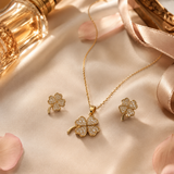 Vervit Four Leaf Clover Pendant Set for Women – Gold Finish, Necklace with Earrings