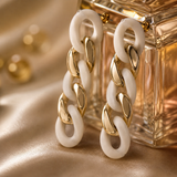 Gold White Link Dangler Earrings for Party & Festive Wear | VERVIT