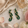 Vervit Emerald Chain Gold-Tone Green Drop Earrings