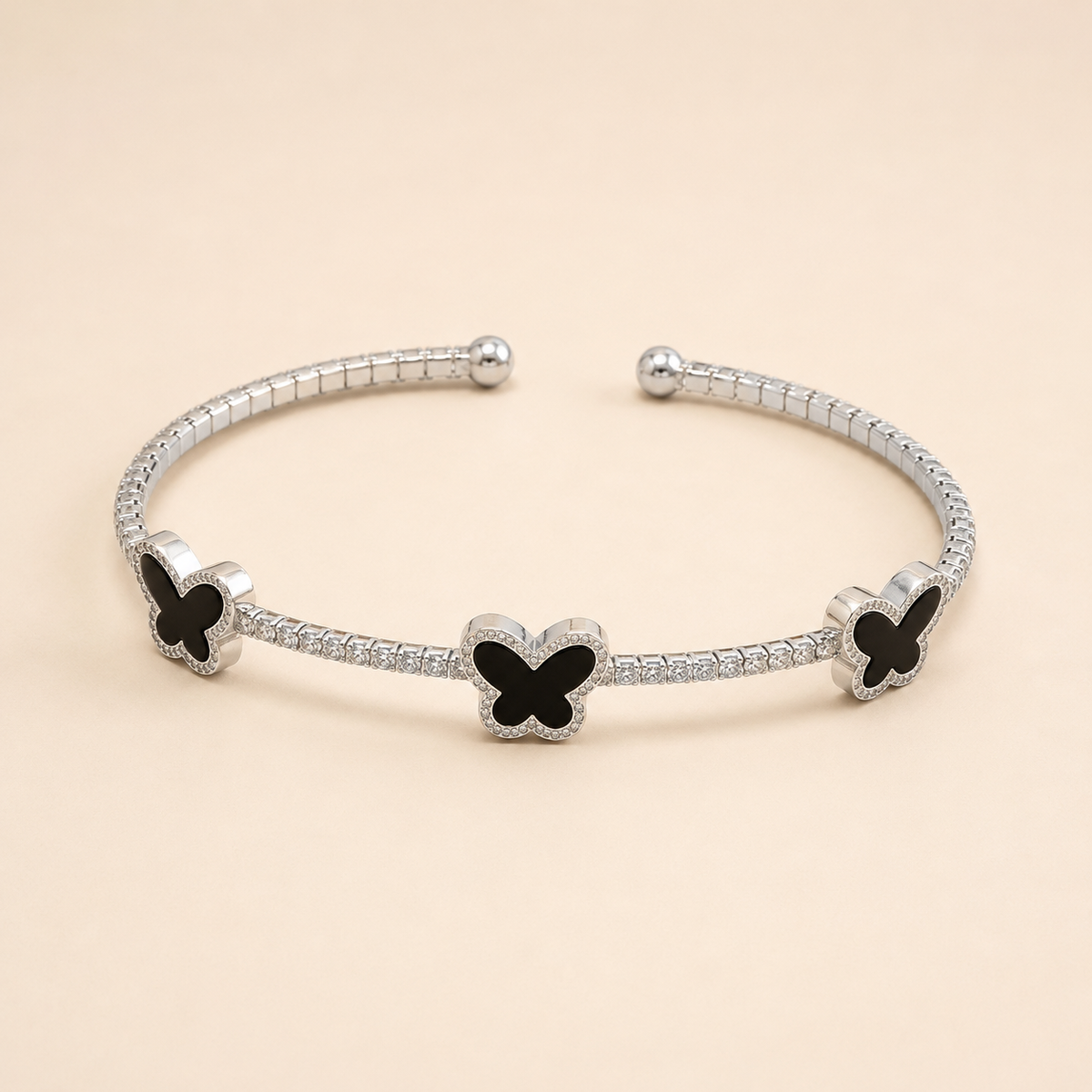 Vervit Silver Butterfly Open Cuff Bangle for Women – Anti-Tarnish 316L Stainless Steel