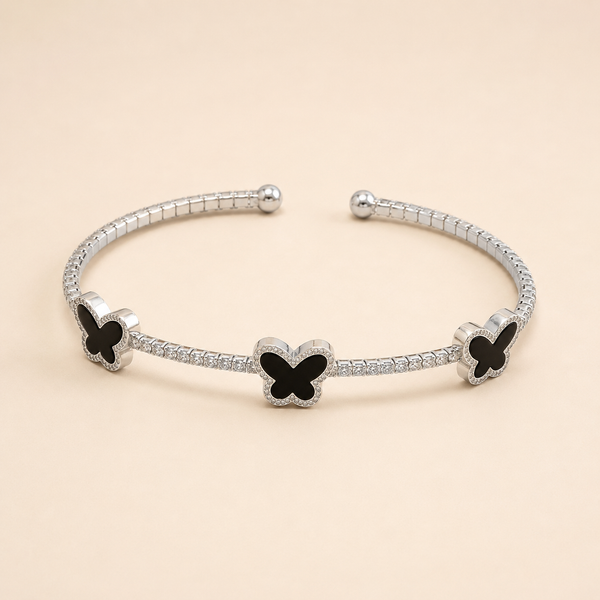Vervit Silver Butterfly Open Cuff Bangle for Women – Anti-Tarnish 316L Stainless Steel