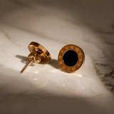 Vervit Aurelia Roman Gold-Tone Black Stud Earrings