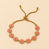 Vervit Gold Pink Floral Slider Bracelet for Women – 18K Gold Plated PVD Finish
