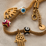 Vervit Gold Evil Eye & Hamsa Charm Bracelet for Women – 18K Gold-Plated PVD Finish, Anti-Tarnish 316L Stainless Steel