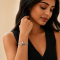 Vervit Silver Dual Sphere Open Bangle for Women – Anti-Tarnish 316L Stainless Steel