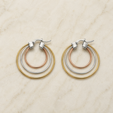 Vervit Triple-Tone Layered Hoop Earrings for Women – 316L Stainless Steel with 18K Gold-Plated PVD Finish