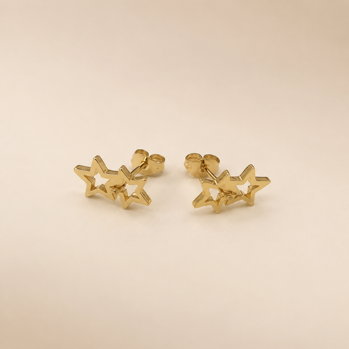 Vervit Gold Double Star Stud Earrings for Women – 18K Gold Plated PVD Finish on 316L Stainless Steel