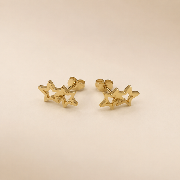 Vervit Gold Double Star Stud Earrings for Women – 18K Gold Plated PVD Finish on 316L Stainless Steel