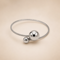 Vervit Silver Dual Sphere Open Bangle for Women – Anti-Tarnish 316L Stainless Steel