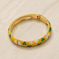 Vervit Yellow Floral Enamel Bangle for Women – 18K Gold Plated 316L Stainless Steel