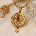 Royal Ruby Mandala Pendant Set with Matching Earrings