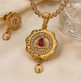 Royal Ruby Mandala Pendant Set with Matching Earrings