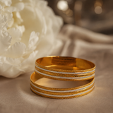 VERVIT Gold Plated Two-Tone Textured Bangle Set for Women