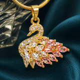 Vervit Gold-Tone Swan Pendant Necklace for Women – Pink Stone Detail