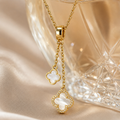 Vervit Gold-Tone Clover Drop Necklace for Women – Delicate Chain Design