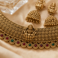 Antique Lakshmi Temple Choker Set with Jhumka Earrings