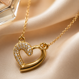 Vervit Gold-Tone Heart Necklace Set for Women – Pendant with Earrings