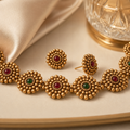 Antique Beaded Necklace Set with Matching Stud Earrings