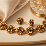 Antique Beaded Necklace Set with Matching Stud Earrings