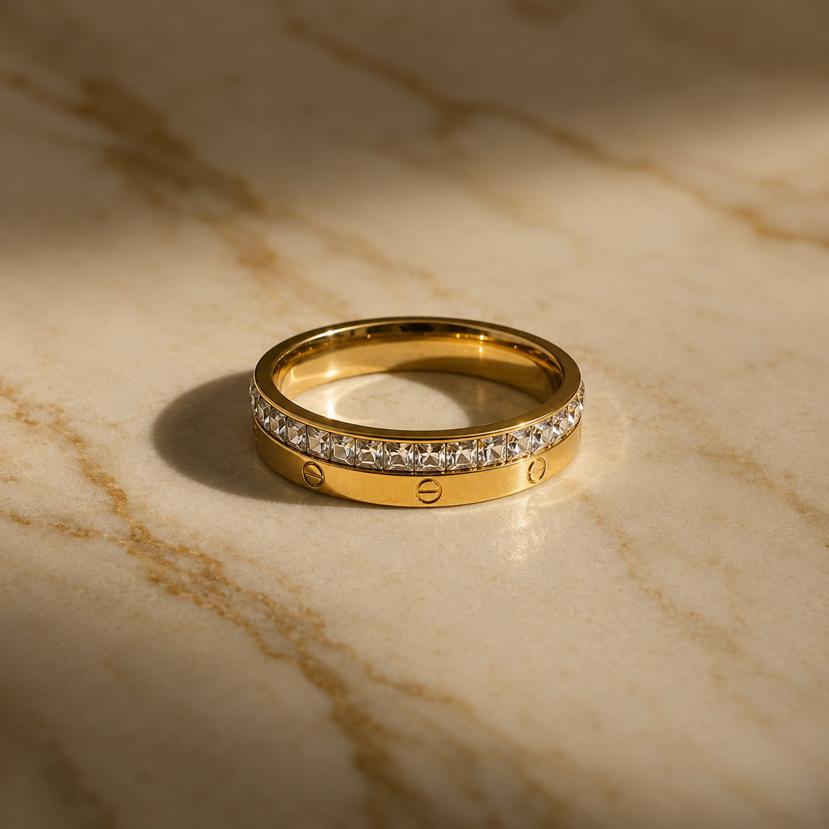 Vervit Crystal Band Ring for Daily Wear – Gold Finish, Single Piece