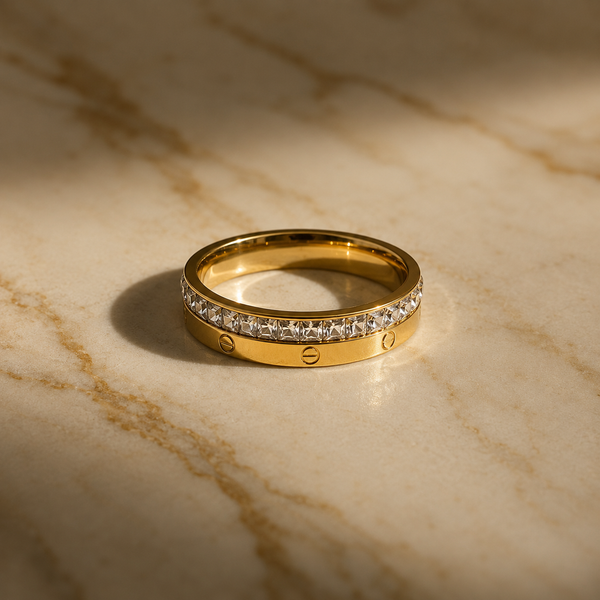 Vervit Crystal Band Ring for Daily Wear – Gold Finish, Single Piece