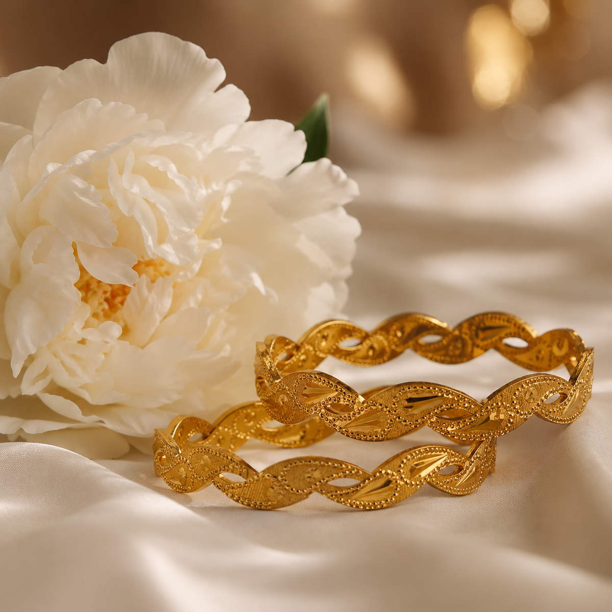 VERVIT Gold Plated Leaf Link Bangles for Women