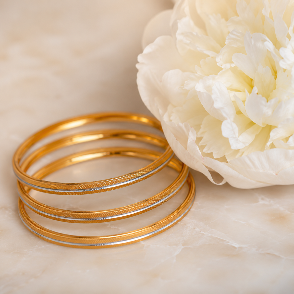 VERVIT Gold Plated Textured Bangle Set for Women