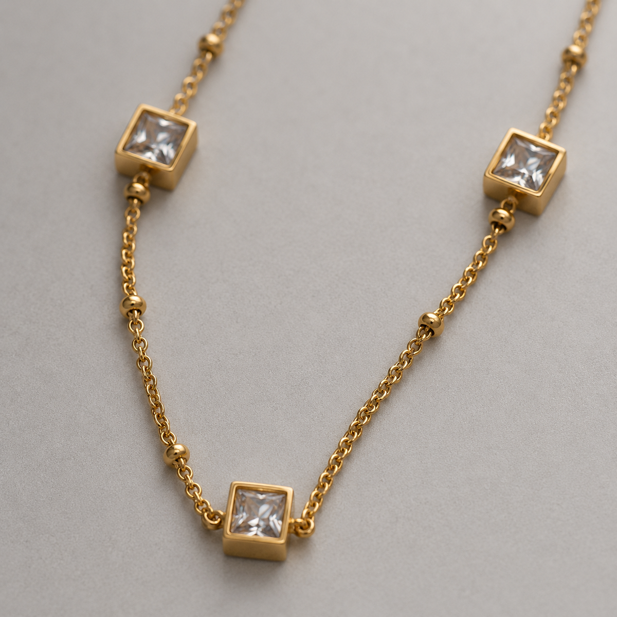 Golden Square Stone Station Necklace