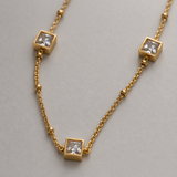 Golden Square Stone Station Necklace