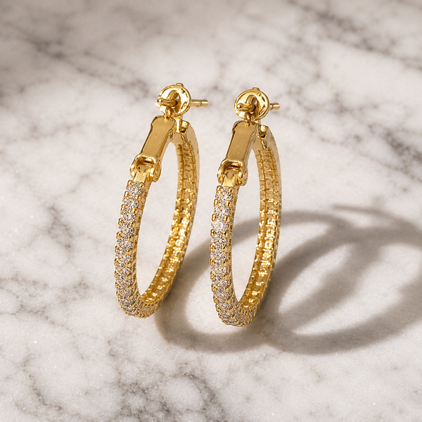 Vervit Gold-Tone Hoop Earrings for Women – Crystal-Detail Design, Pair of 2