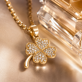 Vervit Four Leaf Clover Pendant Set for Women – Gold Finish, Necklace with Earrings
