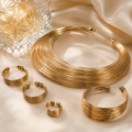 Golden Statement Jewellery Set with Necklace, Earrings, Bangle & Ring