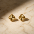 Vervit Gold-Tone Clover Stud Earrings for Women – Textured Design, Pair of 2