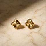 Vervit Gold-Tone Clover Stud Earrings for Women – Textured Design, Pair of 2