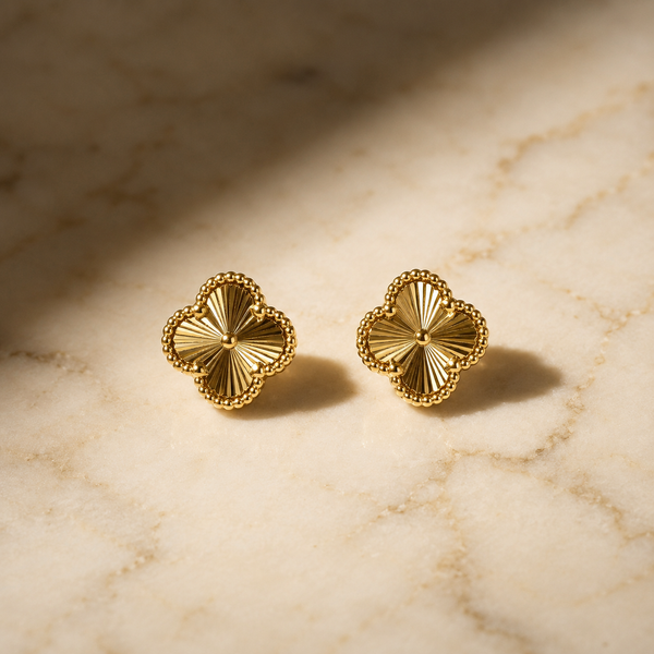 Vervit Gold-Tone Clover Stud Earrings for Women – Textured Design, Pair of 2