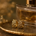 Vervit Gold-Tone Hoop Earrings for Women – Link Pattern Stone Detail, Pair of 2