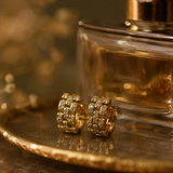 Vervit Gold-Tone Hoop Earrings for Women – Link Pattern Stone Detail, Pair of 2