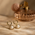 Vervit Gold-Tone Pearl Drop Earrings for Women – Stone Border Design, Pair of 2