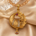 Golden Leaf Crescent Pendant Set with Matching Earrings