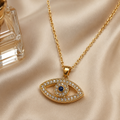 Vervit Gold-Tone Eye Motif Necklace Set for Women – Pendant with Earrings
