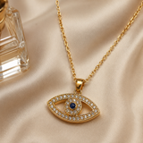Vervit Gold-Tone Eye Motif Necklace Set for Women – Pendant with Earrings